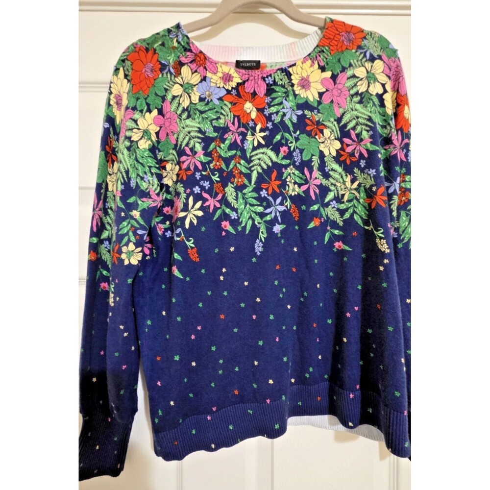 Talbots Cotton Blend Blissful Floral Pullover Sweater Size Medium - Picture 2 of 4